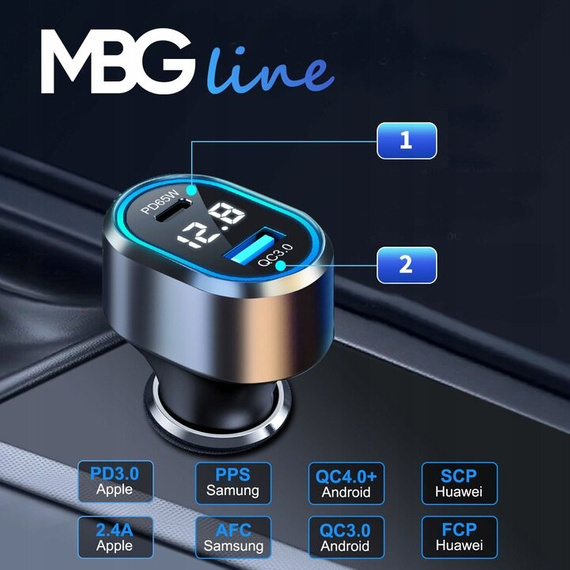 Szybka ładowarka samochodowa MBG line PD79AD ULTRA z wbudowanym woltomierzem
