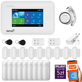Bezprzewodowy alarm GSM + WiFi - system alarmowy HUXGO z aplikacją TUYA - zestaw alarmowy HXA006 2G W R9D9 PS z syreną przewodową