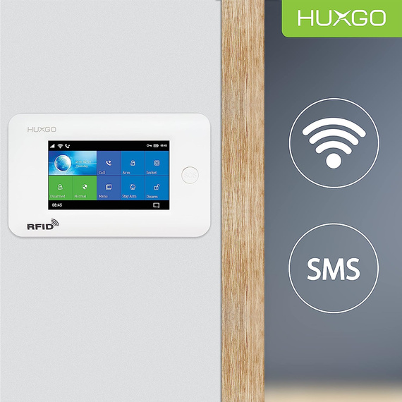 Bezprzewodowy alarm GSM + WiFi - system alarmowy HUXGO z aplikacją TUYA - zestaw alarmowy HXA006 2G W R5D5 PS z syreną przewodową