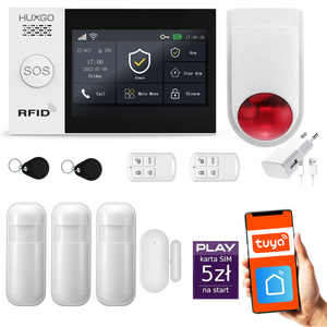 Bezprzewodowy alarm GSM + WiFi - system alarmowy HUXGO z aplikacją TUYA - zestaw alarmowy HXA007 2G B R3 BS z syreną bezprzewodową