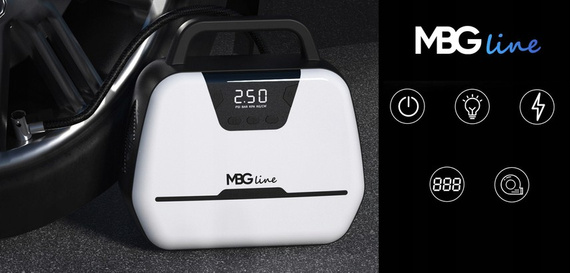 Kompresor samochodowy MBG line 1866 - sprężarka 12V / 230V LED pompka z wyświetlaczem LCD 