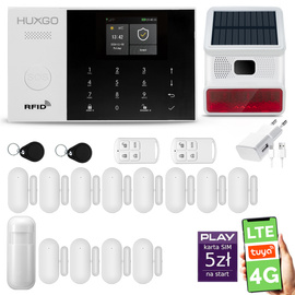Alarm bezprzewodowy WiFi + GSM 4G - zestaw alarmowy HUXGO z aplikacją TUYA - HXA005 4G B D12 BS z syreną bezprzewodową