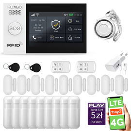 Alarm bezprzewodowy WiFi + GSM 4G LTE - zestaw alarmowy HUXGO z aplikacją TUYA - HXA007 4G B R9D9 PS z syreną przewodową