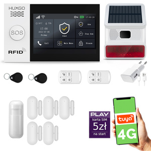 Alarm bezprzewodowy WiFi + GSM 4G - zestaw alarmowy HUXGO z aplikacją TUYA - HXA007 4G B D5 BS z syreną bezprzewodową