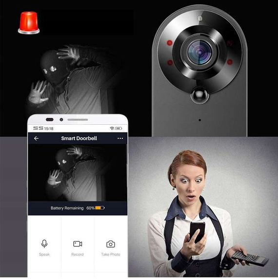 Domofon WiFi z dzwonkiem, kamerą Full HD i czujnikiem ruchu kompatybilny z aplikacją TUYA SMART (czarny)