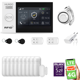 Alarm bezprzewodowy WiFi + GSM 4G LTE - zestaw alarmowy HUXGO z aplikacją TUYA - HXA007 4G B R9 PS z syreną przewodową