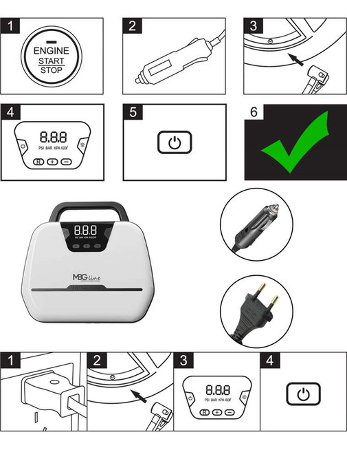 Kompresor samochodowy MBG line 1866 - sprężarka 12V / 230V LED pompka z wyświetlaczem LCD 