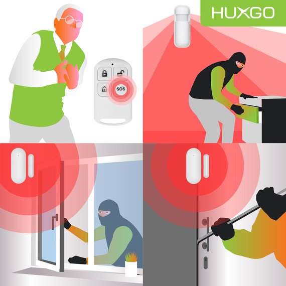 Alarm bezprzewodowy WiFi + GSM 4G - zestaw alarmowy HUXGO z aplikacją TUYA - HXA006 4G W R5D5 BS z syreną bezprzewodową