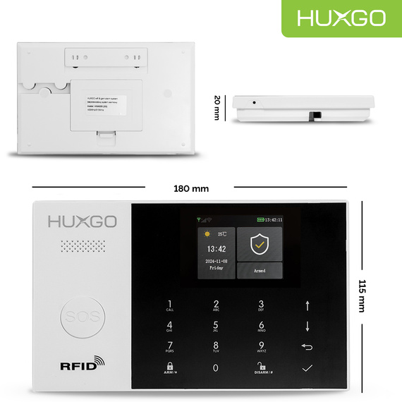 Bezprzewodowy alarm GSM + WiFi - system alarmowy HUXGO z aplikacją TUYA - zestaw alarmowy HXA005 2G B R5 PS z syreną przewodową