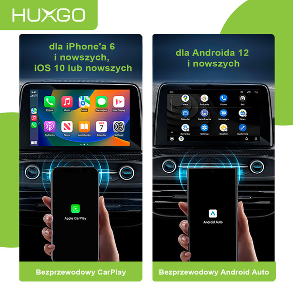 HUXGO, bezprzewodowy adapter samochodowy 2w1, kompatybilny z CarPlay i Android Auto BY963A