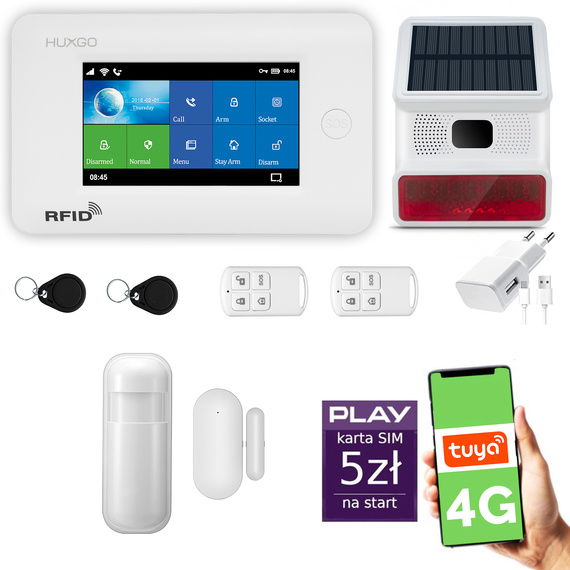 Alarm bezprzewodowy WiFi + GSM 4G - zestaw alarmowy HUXGO z aplikacją TUYA - HXA006 4G W R1 BS z syreną bezprzewodową