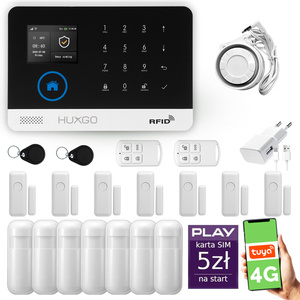 Alarm bezprzewodowy WiFi + GSM 4G - zestaw alarmowy HUXGO z aplikacją TUYA - HXA003 4G B R7D7 PS z syreną przewodową