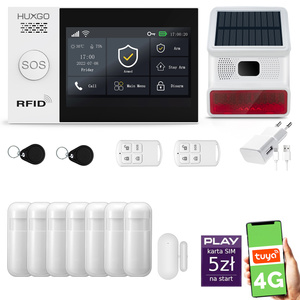 Alarm bezprzewodowy WiFi + GSM 4G - zestaw alarmowy HUXGO z aplikacją TUYA - HXA007 4G B R7 BS z syreną bezprzewodową