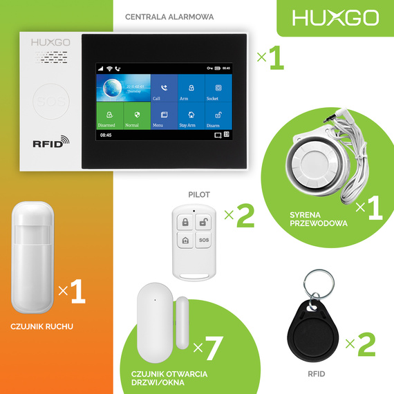 Bezprzewodowy alarm GSM + WiFi - system alarmowy HUXGO z aplikacją TUYA - zestaw alarmowy HXA007 2G B D7 PS z syreną przewodową