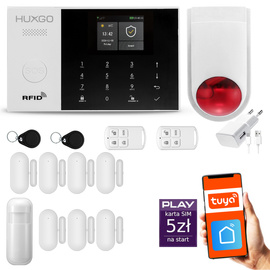 Bezprzewodowy alarm GSM + WiFi - system alarmowy HUXGO z aplikacją TUYA - zestaw alarmowy HXA005 2G B D7 BS z syreną bezprzewodową