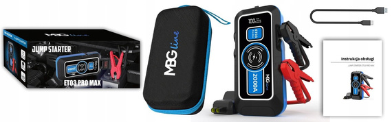 Jump Starter Wysokiej Mocy 59.2Wh Powerbank 16000mAh PD60W QC3.0 Rozruch Latarka LED - MBG line ET03 PRO MAX