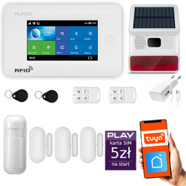 Bezprzewodowy alarm GSM + WiFi - system alarmowy HUXGO z aplikacją TUYA - zestaw alarmowy HXA006 2G W D3 BS z syreną bezprzewodową