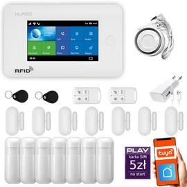 Bezprzewodowy alarm GSM + WiFi - system alarmowy HUXGO z aplikacją TUYA - zestaw alarmowy HXA006 2G W R7D7 PS z syreną przewodową