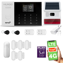 Alarm bezprzewodowy WiFi + GSM 4G - zestaw alarmowy HUXGO z aplikacją TUYA - HXA005 4G B D5 BS z syreną bezprzewodową