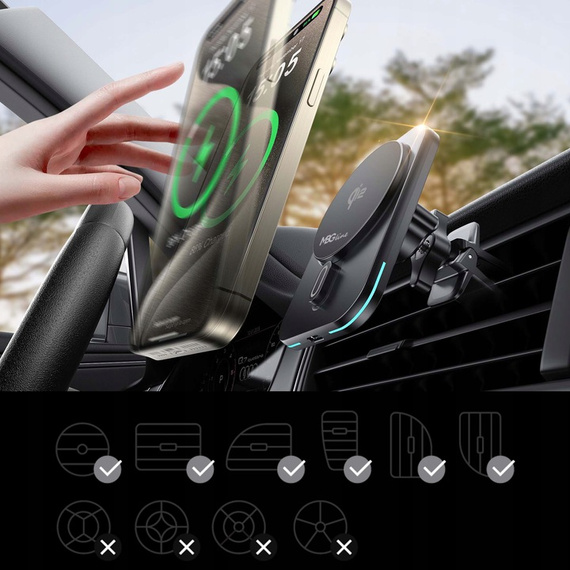 Uchwyt samochodowy na telefon iPhone z ładowarką indukcyjną MagSafe QI2 - MBG Line MBG-Q2