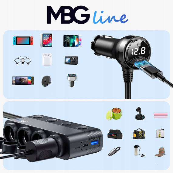 Rozdzielacz gniazda zapalniczki/ładowarka samochodowa MBG line HS75AD MAX
