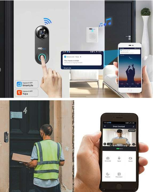 Wideodomofon WiFi z dzwonkiem i czujnikiem ruchu kompatybilny z aplikacją TUYA SMART (biały)