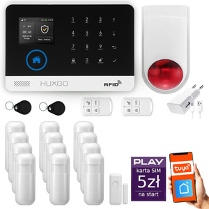 Bezprzewodowy alarm GSM +WiFi - system alarmowy HUXGO z aplikacją TUYA - zestaw alarmowy HXA003 2G B R12 BS z syreną bezprzewodową