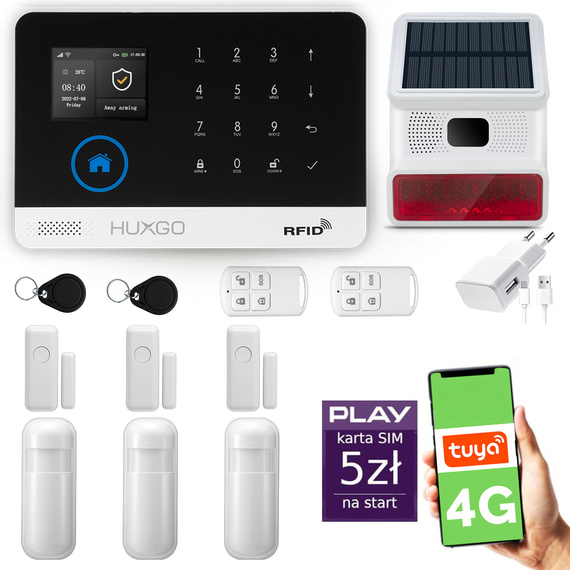 Alarm bezprzewodowy WiFi + GSM 4G - zestaw alarmowy HUXGO z aplikacją TUYA - HXA003 4G B R3D3 BS z syreną bezprzewodową
