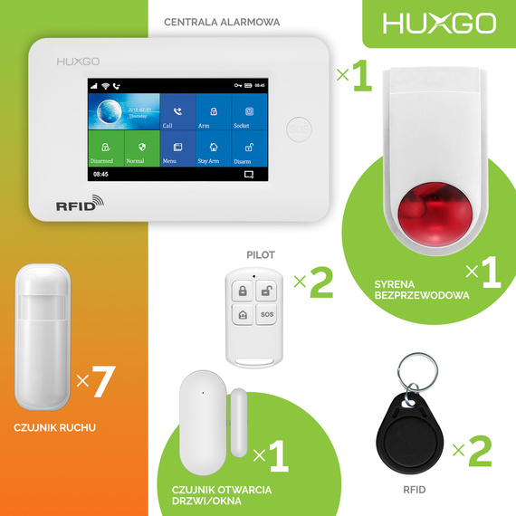 Alarm bezprzewodowy WiFi + GSM 4G - zestaw alarmowy HUXGO z aplikacją TUYA - HXA006 4G W R7 BS z syreną bezprzewodową