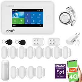 Alarm bezprzewodowy WiFi + GSM 4G - zestaw alarmowy HUXGO z aplikacją TUYA - HXA006 4G W D12 PS z syreną przewodową