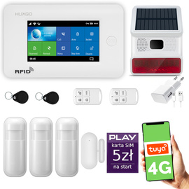 Alarm bezprzewodowy WiFi + GSM 4G - zestaw alarmowy HUXGO z aplikacją TUYA - HXA006 4G W R3 BS z syreną bezprzewodową