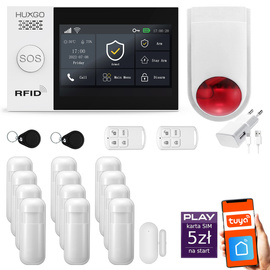 Bezprzewodowy alarm GSM + WiFi - system alarmowy HUXGO z aplikacją TUYA - zestaw alarmowy HXA007 2G B R12 BS z syreną bezprzewodową