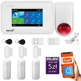 Bezprzewodowy alarm GSM + WiFi - system alarmowy HUXGO z aplikacją TUYA - zestaw alarmowy HXA006 2G W R3D3 BS z syreną bezprzewodową