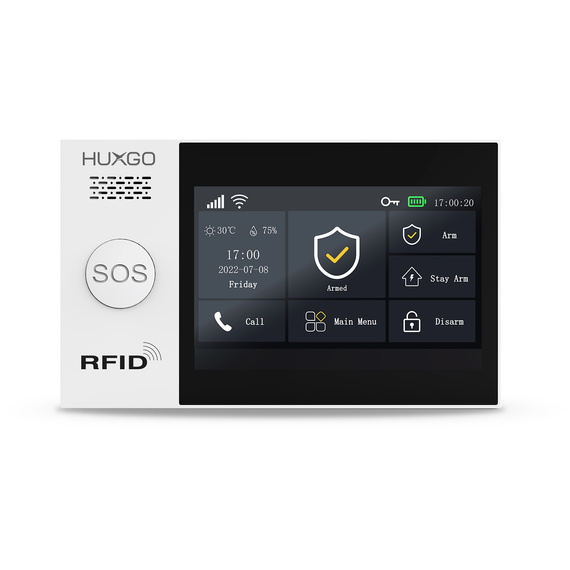 Alarm bezprzewodowy WiFi + GSM 4G - zestaw alarmowy HUXGO z aplikacją TUYA - HXA007 4G B R9D9 PS z syreną przewodową