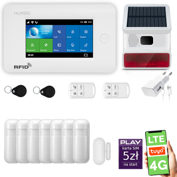 Alarm bezprzewodowy WiFi + GSM 4G LTE - zestaw alarmowy HUXGO z aplikacją TUYA - HXA006 4G W R7 BS z syreną bezprzewodową