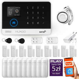 Bezprzewodowy alarm GSM + WiFi - system alarmowy HUXGO z aplikacją TUYA - zestaw alarmowy HXA003 2G B R9D9 PS z syreną przewodową