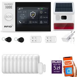 Bezprzewodowy alarm GSM + WiFi - system alarmowy HUXGO z aplikacją TUYA - zestaw alarmowy HXA007 2G B R9 BS z syreną bezprzewodową