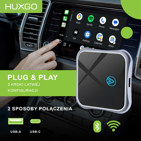 HUXGO, bezprzewodowy adapter samochodowy kompatybilny z Android Auto BY963A/A