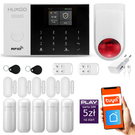 Bezprzewodowy alarm GSM + WiFi - system alarmowy HUXGO z aplikacją TUYA - zestaw alarmowy HXA005 2G B R5D5 BS z syreną bezprzewodową