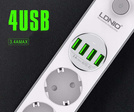 Przedłużacz SE4432, listwa zasilająca 2500W na 4 gniazda + 4x USB