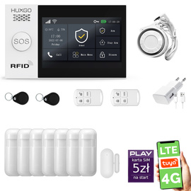 Alarm bezprzewodowy WiFi + GSM 4G LTE - zestaw alarmowy HUXGO z aplikacją TUYA - HXA007 4G B R7 PS z syreną przewodową