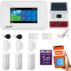 Bezprzewodowy alarm GSM + WiFi - system alarmowy HUXGO z aplikacją TUYA - zestaw alarmowy HXA006 2G W R3D3 BS z syreną bezprzewodową