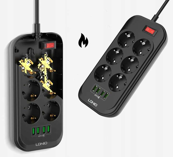 Przedłużasz, listwa zasilająca 2500W na 6 gniazd + 4x USB