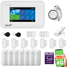 Alarm bezprzewodowy WiFi + GSM 4G - zestaw alarmowy HUXGO z aplikacją TUYA - HXA006 4G W R7D7 PS z syreną przewodową