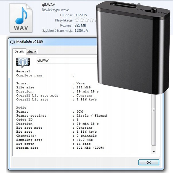 Mini dyktafon szpiegowski 16GB z detekcją dźwięku Q8