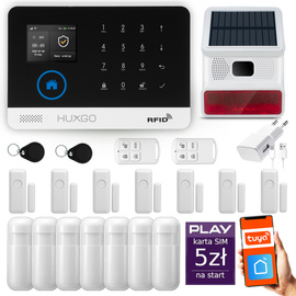 Bezprzewodowy alarm GSM +WiFi - system alarmowy HUXGO z aplikacją TUYA - zestaw alarmowy HXA003 2G B R7D7 BS z syreną bezprzewodową