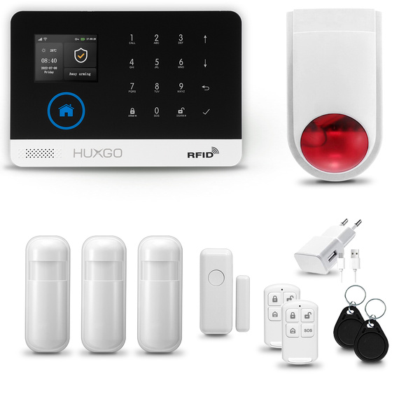 Bezprzewodowy alarm GSM +WiFi - system alarmowy HUXGO z aplikacją TUYA - zestaw alarmowy HXA003 2G B R3 BS z syreną bezprzewodową