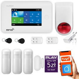 Bezprzewodowy alarm GSM + WiFi - system alarmowy HUXGO z aplikacją TUYA - zestaw alarmowy HXA006 2G W R3 BS z syreną bezprzewodową