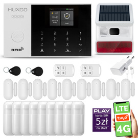 Alarm bezprzewodowy WiFi + GSM 4G - zestaw alarmowy HUXGO z aplikacją TUYA - HXA005 4G B R9D9 BS z syreną bezprzewodową