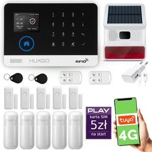 Alarm bezprzewodowy WiFi + GSM 4G - zestaw alarmowy HUXGO z aplikacją TUYA - HXA003 4G B R5D5 BS z syreną bezprzewodową